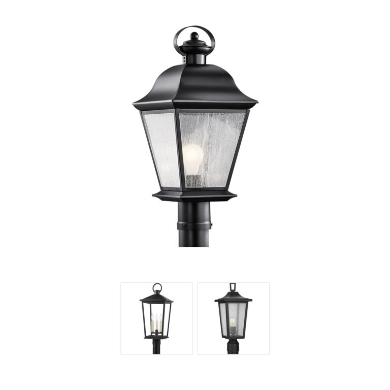 Kichler Mount Vernon Black Aluminum Outdoor Post Lantern with Clear Seeded Glass