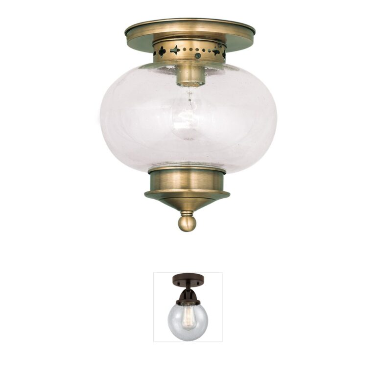 Livex Lighting Harbor Antique Brass Semi-Flush Mount with Seeded Glass