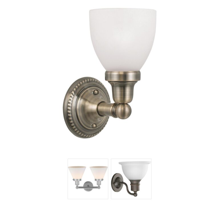Livex Lighting Classic Antique Brass Vanity Light with Satin Opal Glass