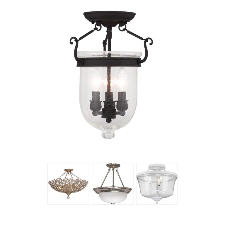 Livex Lighting Jefferson Black Seeded Glass Semi-Flush Mount