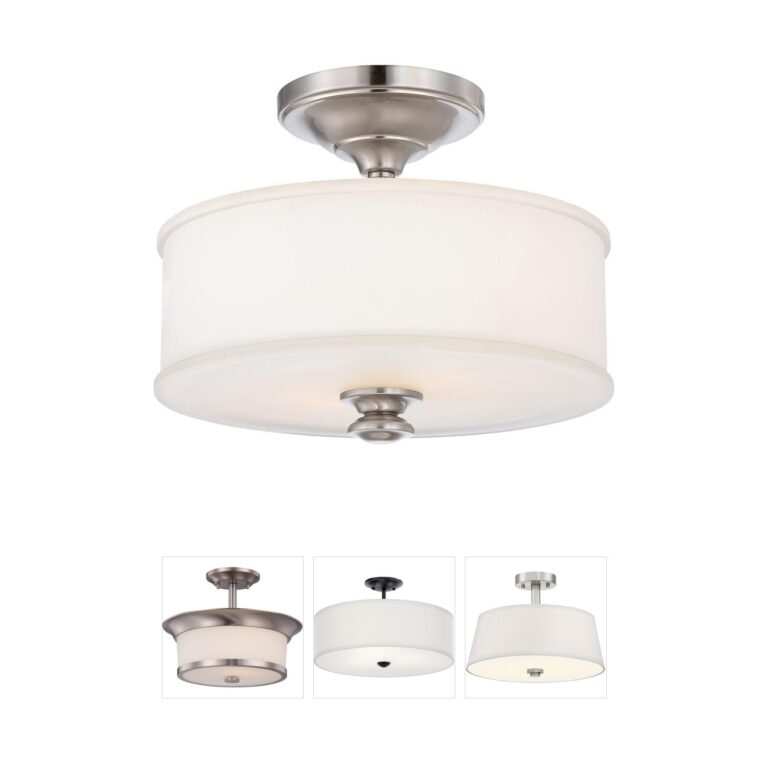 Minka-Lavery Harbour Point 2-Light Brushed Nickel Semi-Flush Mount with Etched White Glass