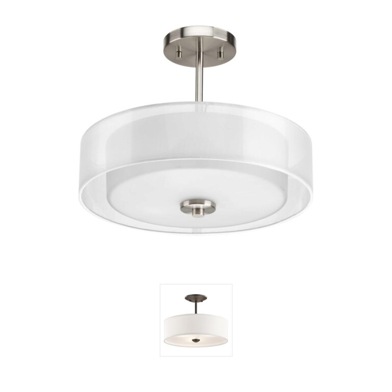 Progress Lighting Invite 15-Inch Brushed Nickel Semi-Flush Convertible with White Silk Mylar Shade