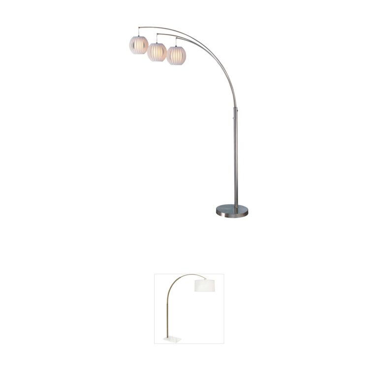 Lite Source Deion 3-Light Polished Steel Arc Floor Lamp with White Shades