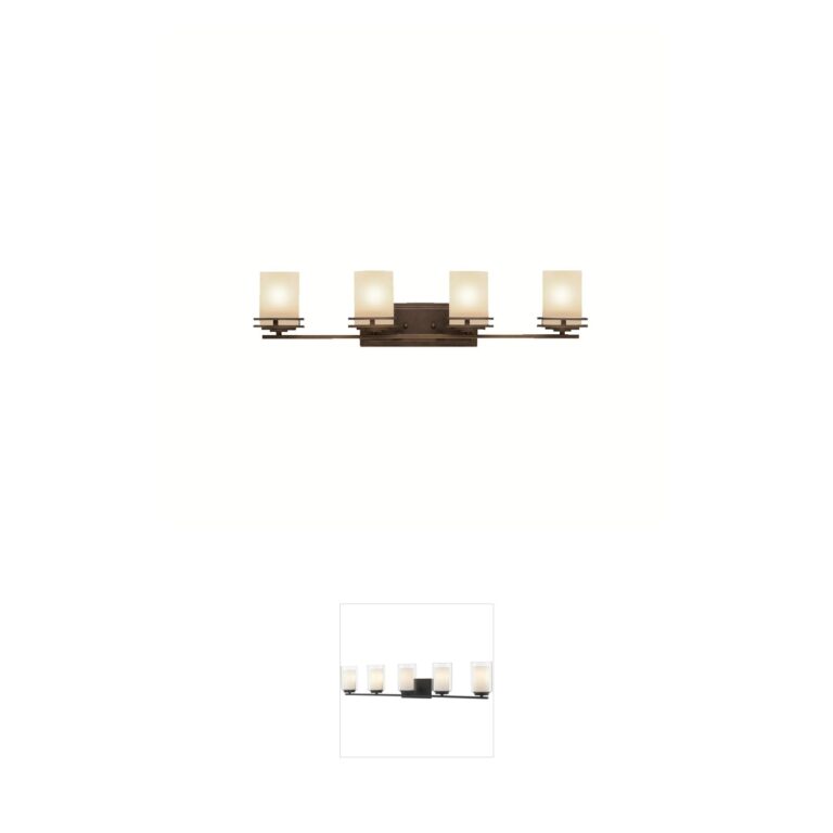 Kichler Hendrik 4-Light Bathroom Vanity in Olde Bronze with Light Umber Glass