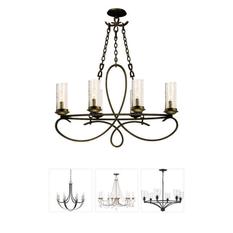 Kalco Grayson Hand Forged Iron and Seeded Glass Chandelier