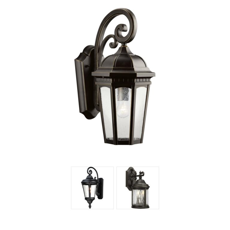 Kichler Courtyard Rubbed Bronze Outdoor Wall Light with Seeded Glass