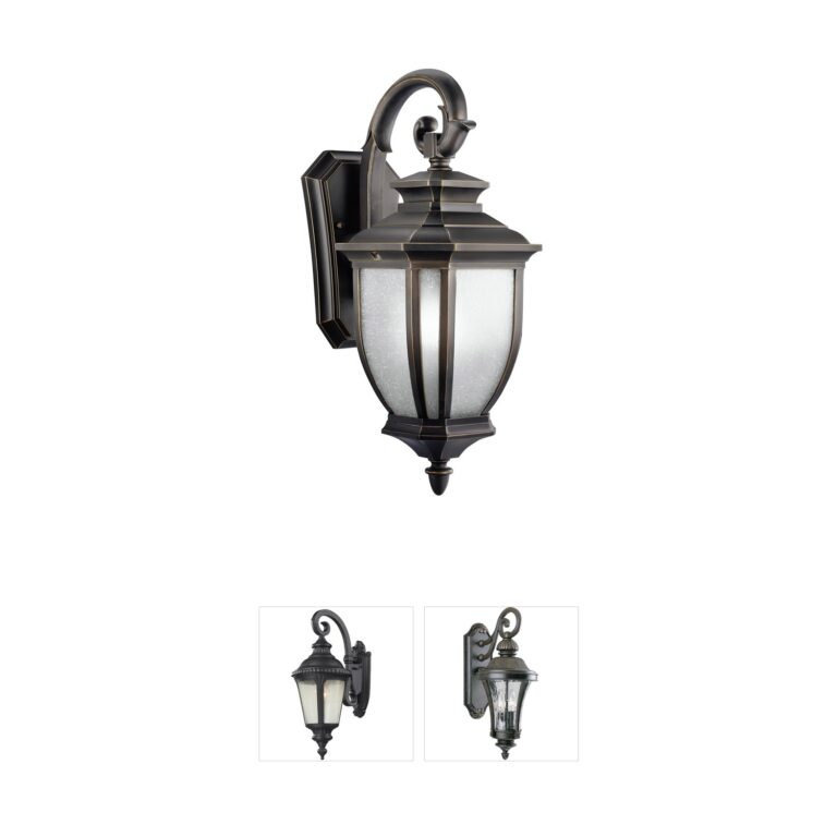 Kichler Salisbury 19.5-Inch Rubbed Bronze Outdoor Wall Light with White Linen Glass