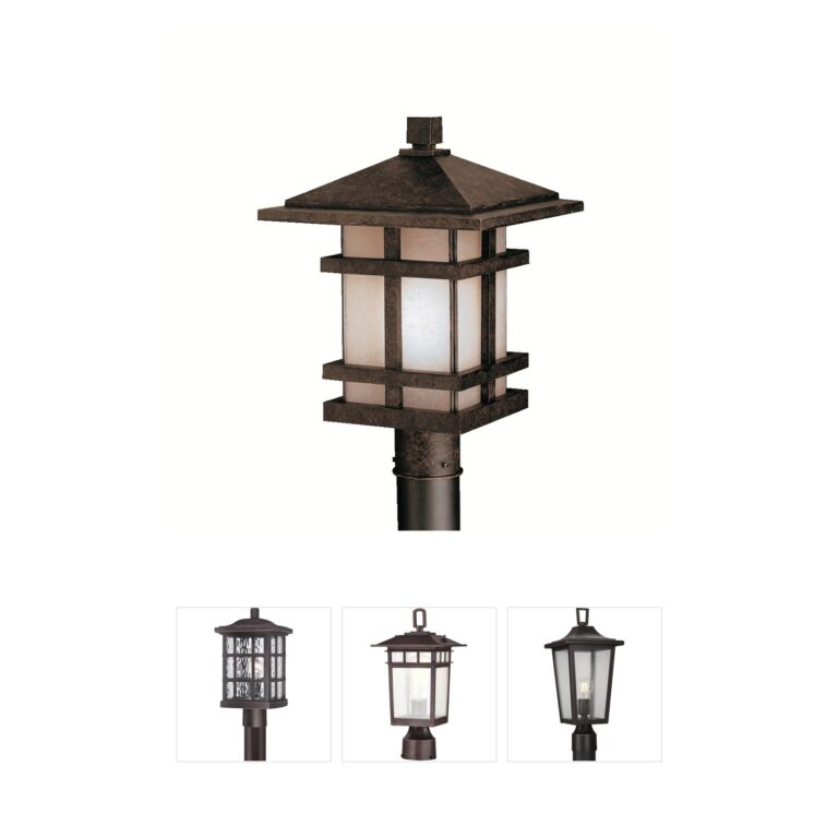 Kichler Cross Creek Aged Bronze Outdoor Post Lantern with Textured Linen Seeded Glass