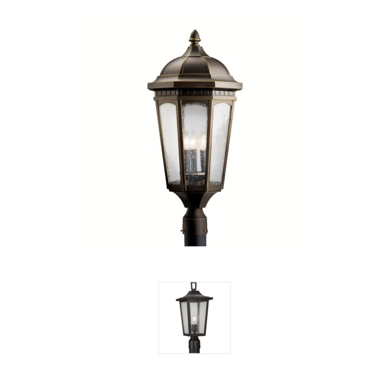 Kichler Courtyard 27-Inch Rubbed Bronze Outdoor Post Lantern with Clear Seeded Glass