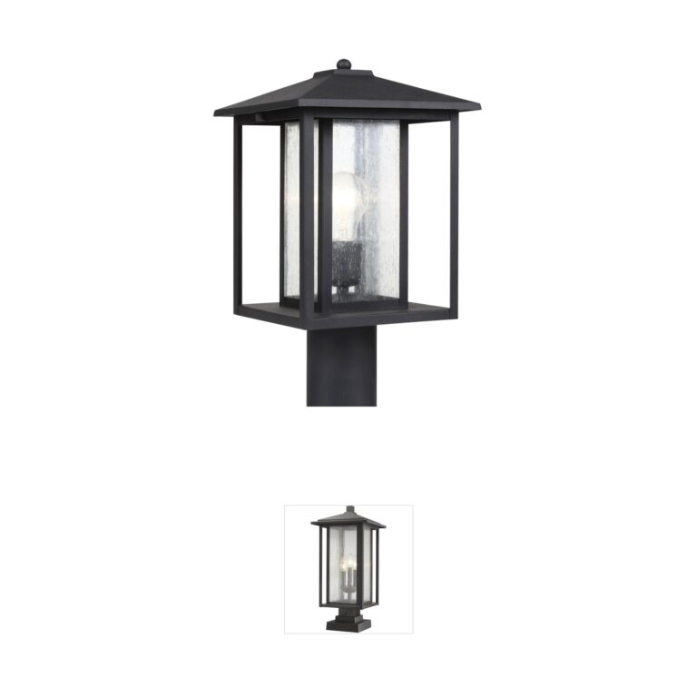 Generation Lighting Hunnington 1-Light Black Outdoor Post Lantern with Clear Seeded Glass
