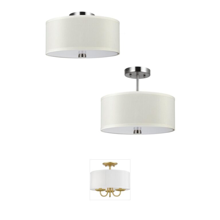 Visual Comfort Studio Collection Dayna Shade Pendants Brushed Nickel Semi-Flush Mount with Cream Faux Silk Shade