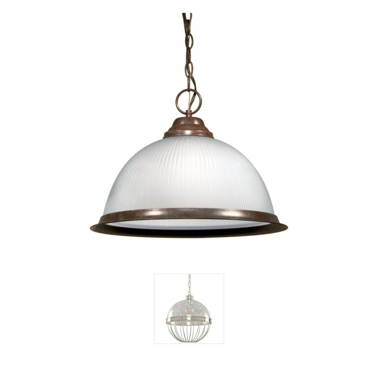 Nuvo Brentwood 15-Inch Old Bronze Pendant with Frosted Ribbed Glass