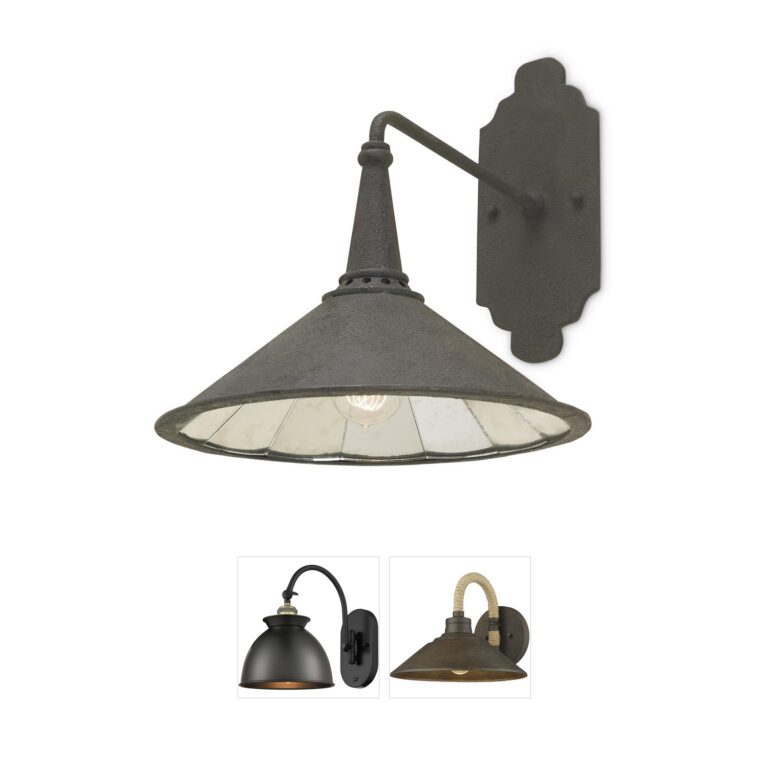 Currey & Company Manuscript Molé Black and Antique Mirror Wall Sconce