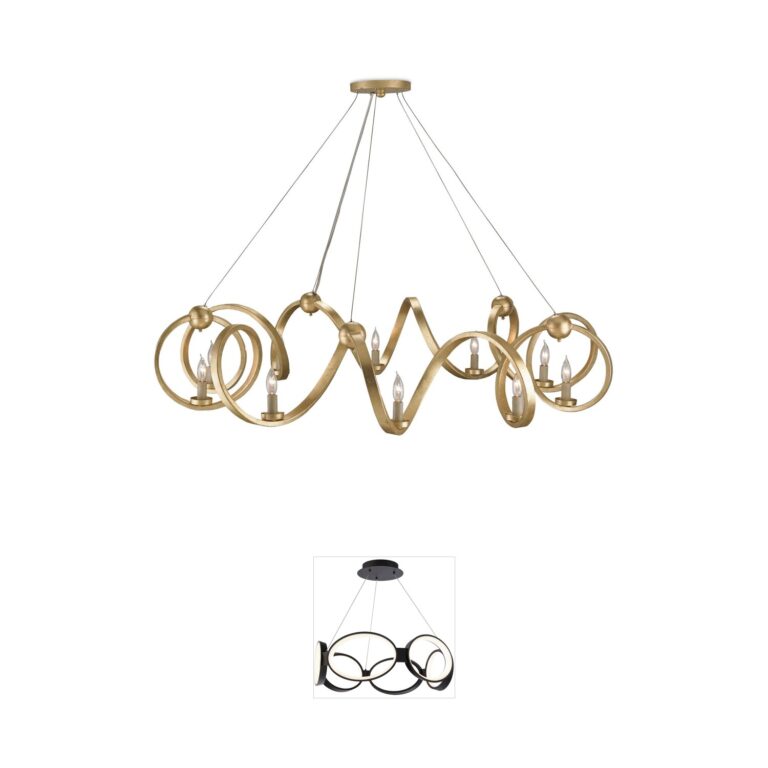 Currey & Company Ringmaster Wrought Iron Chandelier with Dutch Gold Leaf Finish