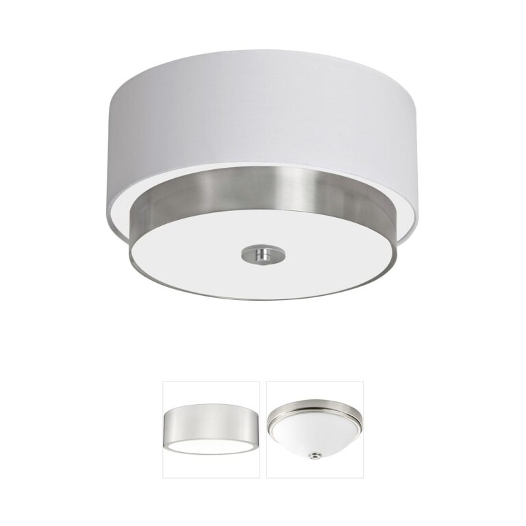 Dainolite Larkin 14" Drum Flush Mount - Satin Chrome & Fabric