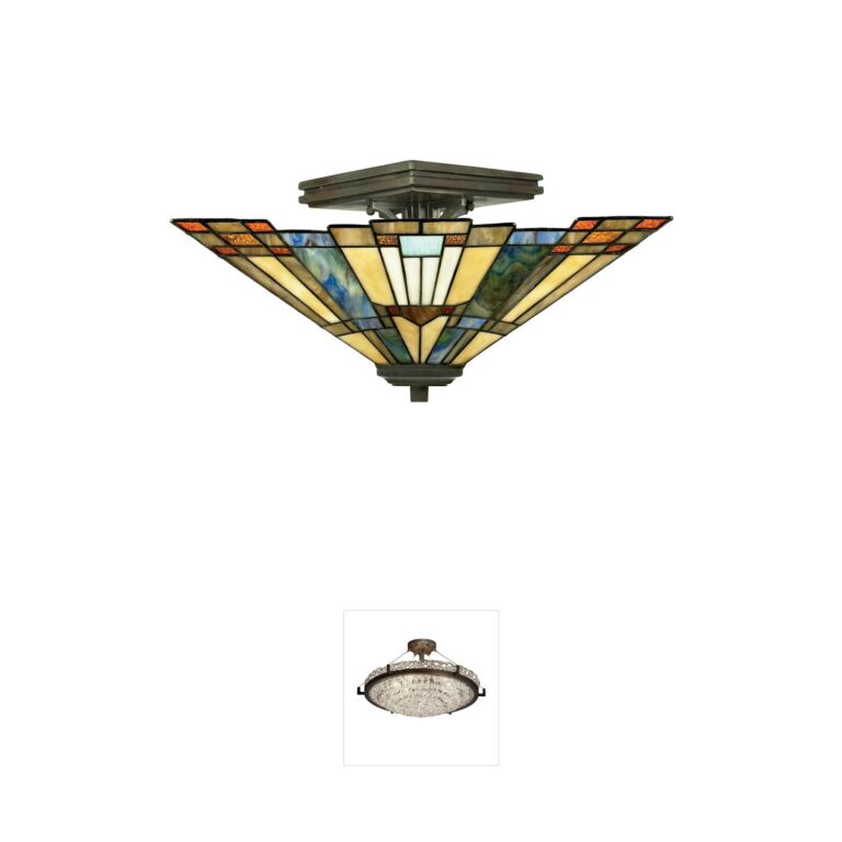 Quoizel Inglenook Tiffany Glass Valiant Bronze Semi-Flush Mount