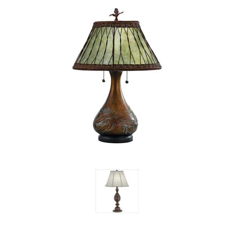 Quoizel Highland Bronze Table Lamp with Soft Green Mica Shade