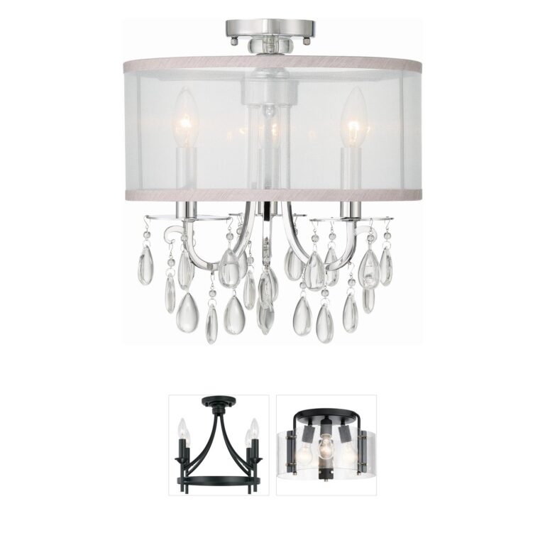 Crystorama Hampton Polished Chrome and Crystal 3-Light Semi-Flush Mount