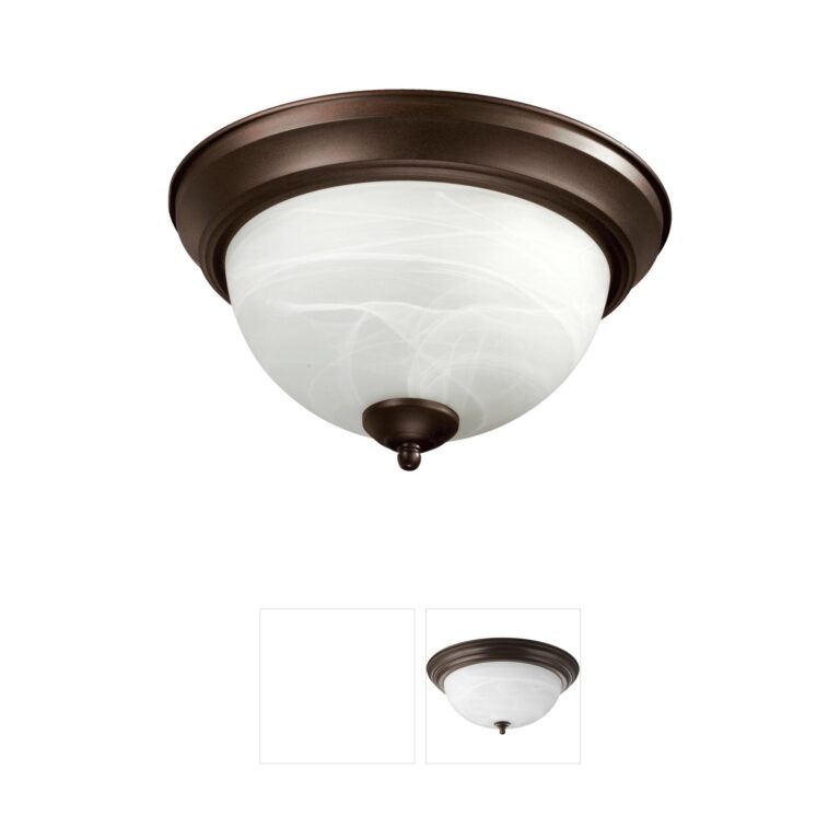 Quorum Fort Worth Oiled Bronze Flush Mount with Faux Alabaster