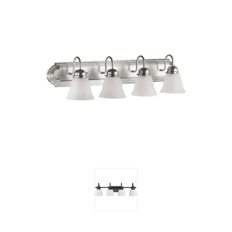 Quorum Fort Worth 4-Light Satin Nickel Vanity with Faux Alabaster Glass