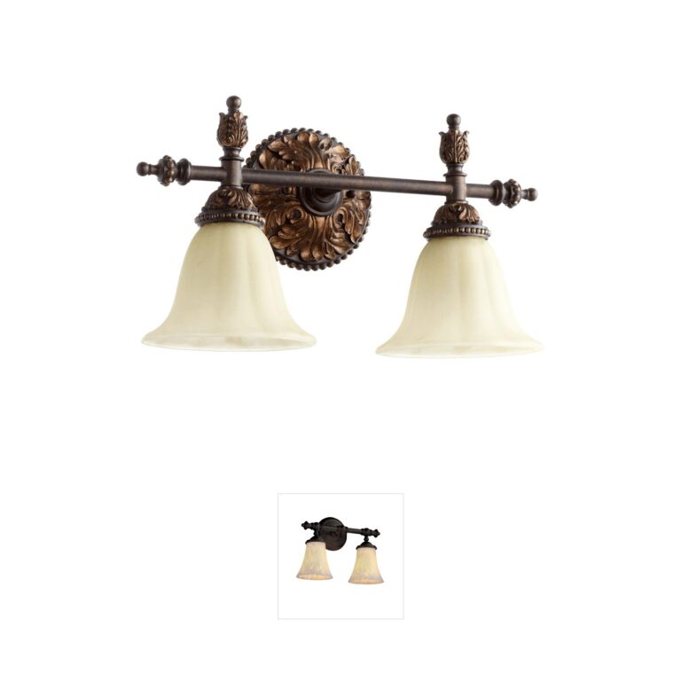 Quorum Rio Salado 2-Light Vanity in Toasted Sienna with Amber Linen Glass