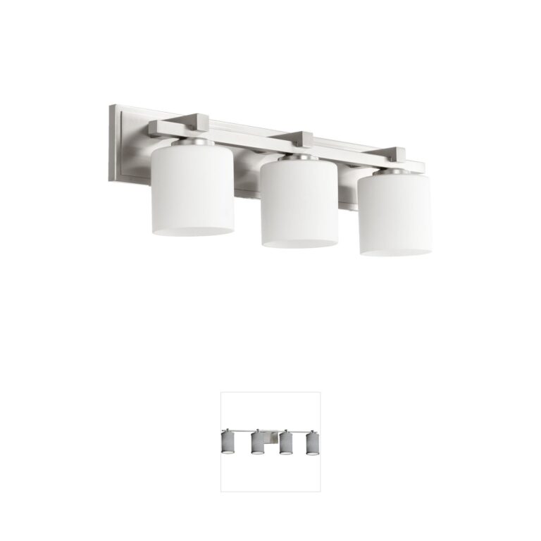 Quorum Fort Worth 3-Light Satin Nickel Vanity with Satin Opal Glass