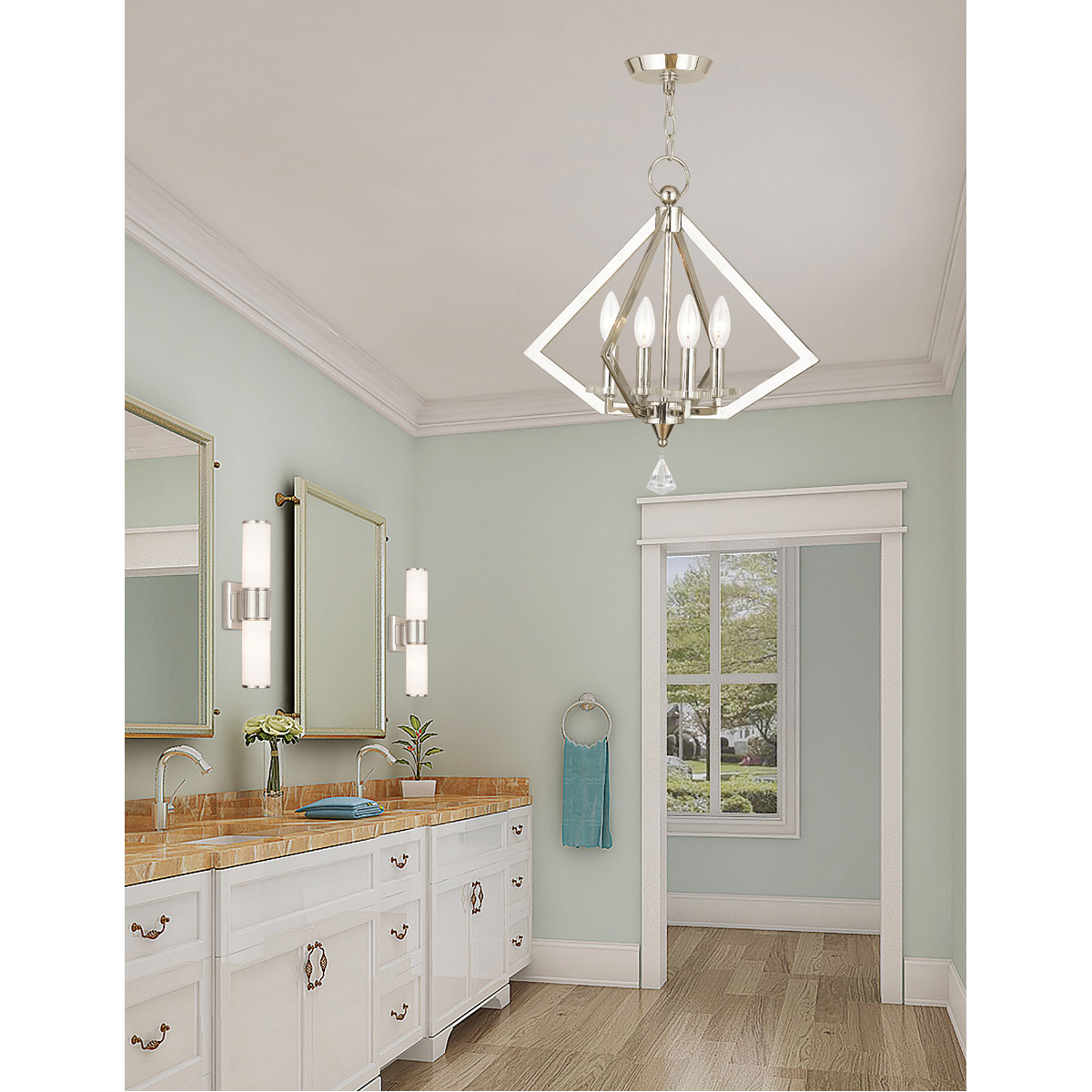 Livex Lighting Diamond Collection Mini Chandelier | Polished Nickel