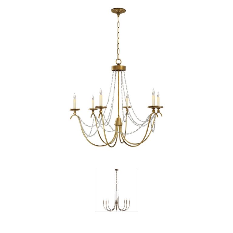 Visual Comfort Signature Collection Chapman & Myers Marigot Antique-Burnished Brass Chandelier with Seeded Glass