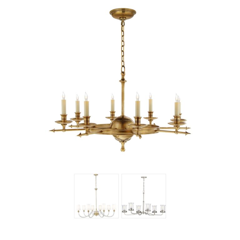 Visual Comfort Signature Collection Chapman & Myers Leaf and Arrow Antique-Burnished Brass Chandelier