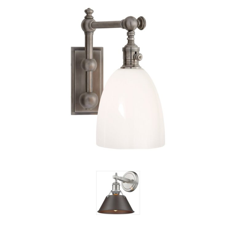 Visual Comfort Signature Collection Chapman & Myers Pimlico Antique Nickel Single Bath Light with White Glass