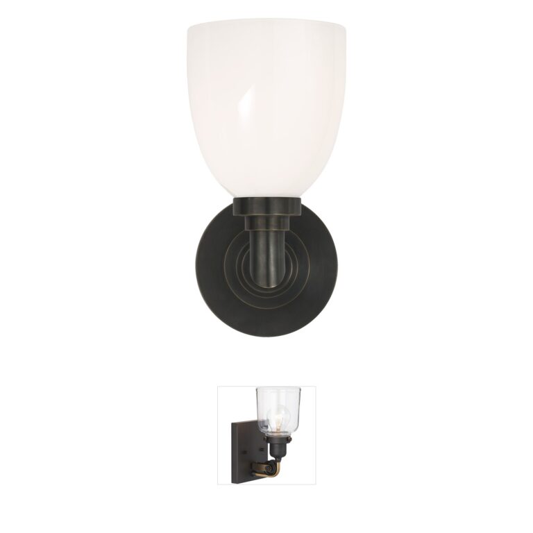 Visual Comfort Signature Collection Chapman & Myers Wilton2 Bronze Single Bath Light with White Glass