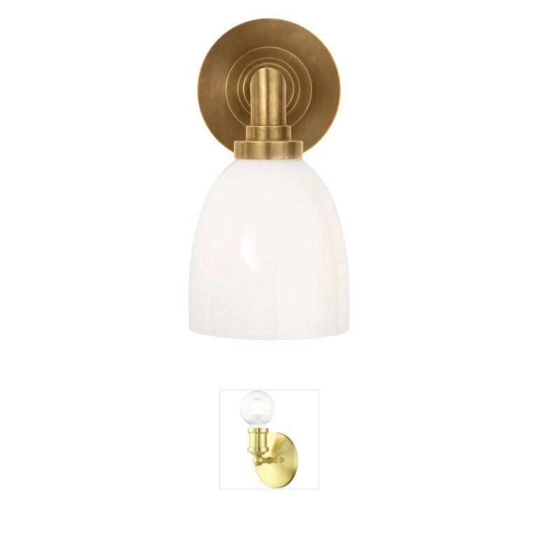 Visual Comfort Signature Collection Chapman & Myers Wilton2 Hand-Rubbed Antique Brass Bath Light with White Glass