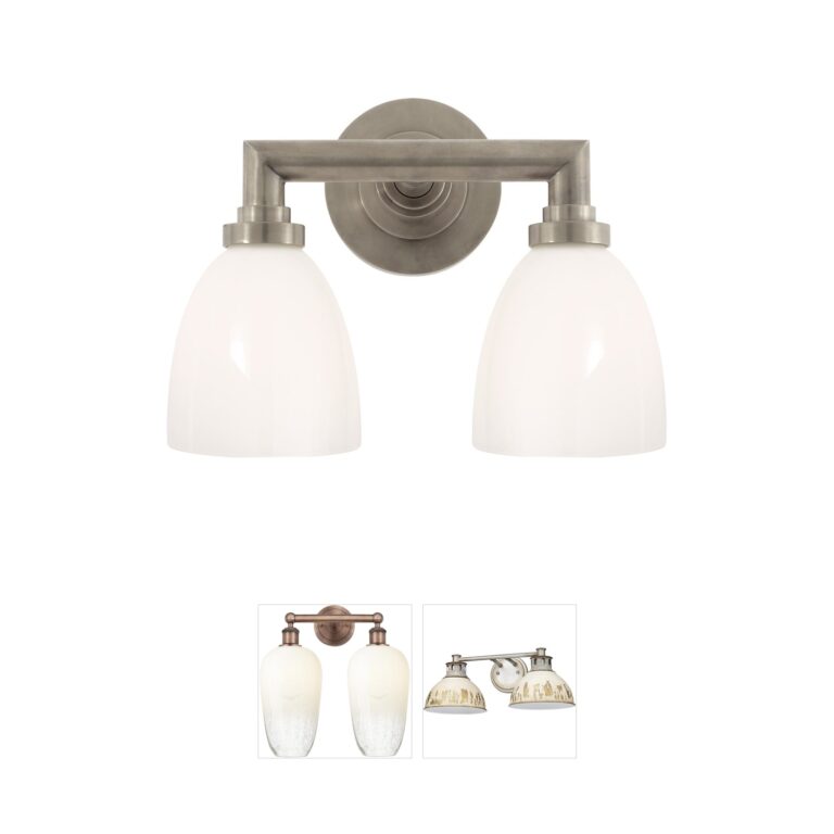 Visual Comfort Signature Collection Chapman & Myers Wilton2 Antique Nickel Double Bath Light with White Glass