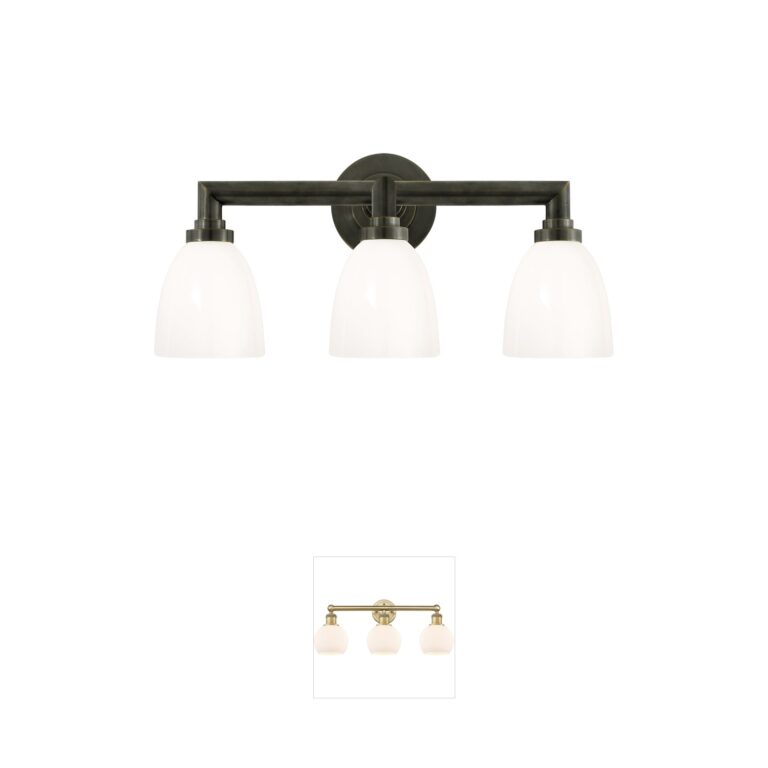 Visual Comfort Signature Collection Chapman & Myers Wilton2 Bronze Triple Bath Light with White Glass