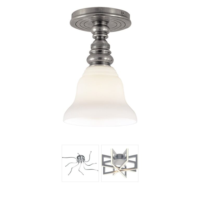 Visual Comfort Signature Collection Chapman & Myers Boston Antique Nickel Flush Mount with White Glass