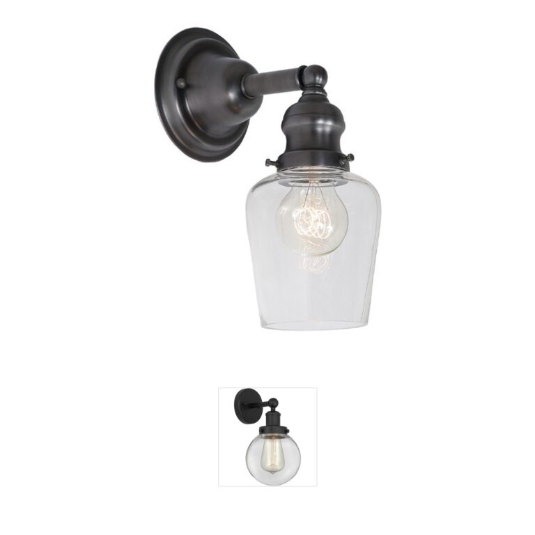 JVI Designs Union Square Gun Metal Wall Sconce with Clear Mouth Blown Glass