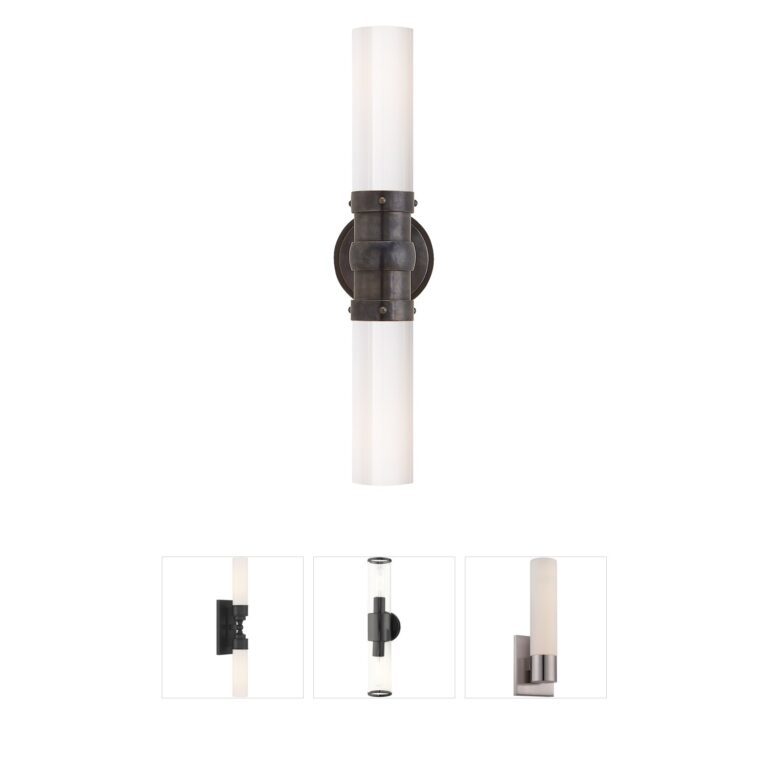 Visual Comfort Signature Collection Thomas O'Brien Graydon Bronze Double Bath Light with White Glass