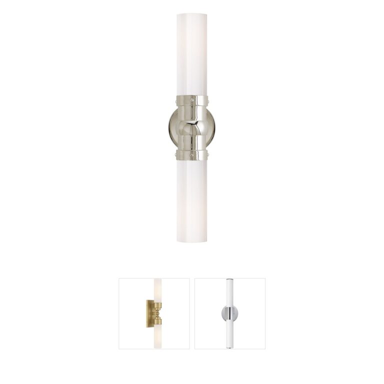 Visual Comfort Signature Collection Thomas O'Brien Graydon Polished Nickel Double Bath Light with White Glass
