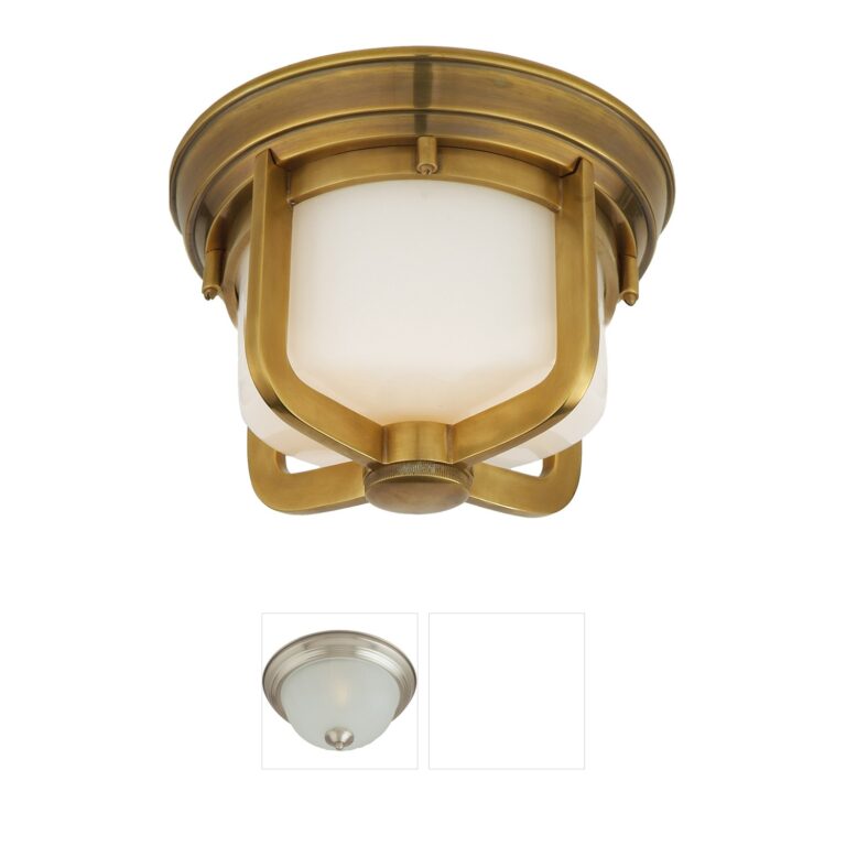 Visual Comfort Signature Collection Thomas O'Brien Milton Hand-Rubbed Antique Brass Flush Mount with White Glass