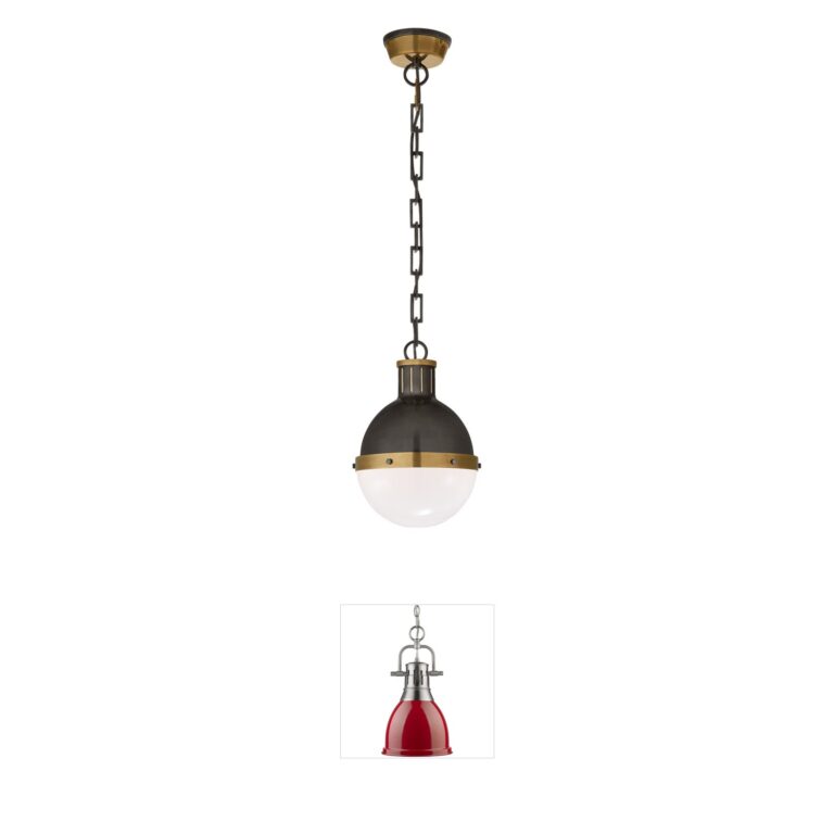 Visual Comfort Signature Collection Thomas O'Brien Hicks Bronze and Antique Brass Pendant with White Glass