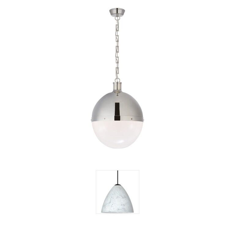 Visual Comfort Signature Collection Thomas O'Brien Hicks Extra Large White Glass Pendant in Polished Nickel