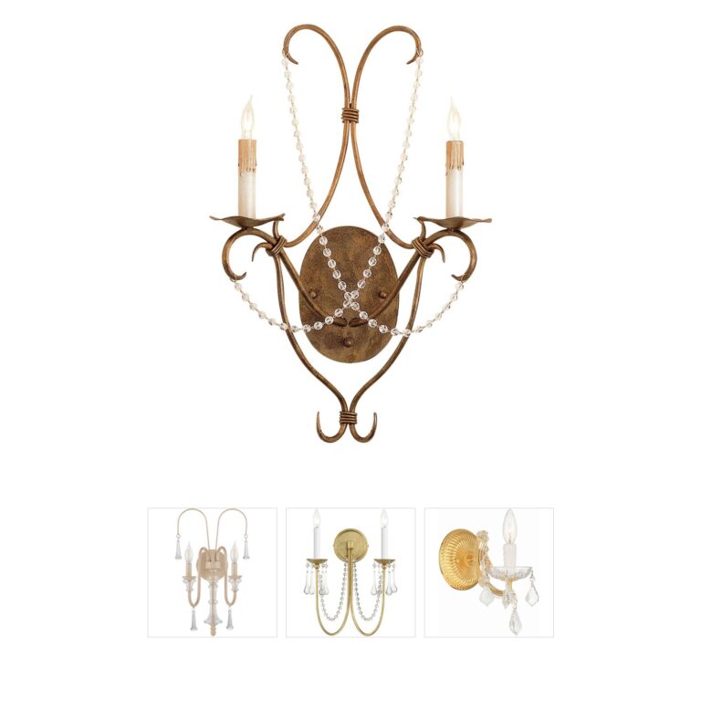 Currey & Company Crystal Lights Rhine Gold Wrought Iron Wall Sconce