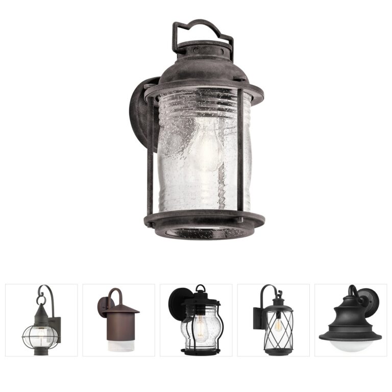 Kichler Ashland Bay Weathered Zinc Outdoor Wall Light with Clear Seeded Ribbed Glass
