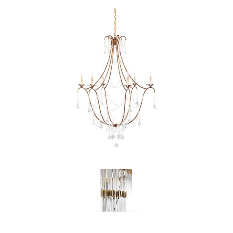 Currey & Company Elizabeth Rhine Gold Wrought Iron and Crystal Chandelier