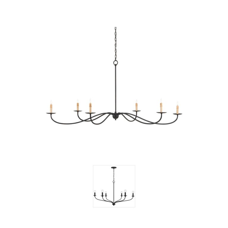 Currey & Company Saxon Zanzibar Black Wrought Iron Chandelier