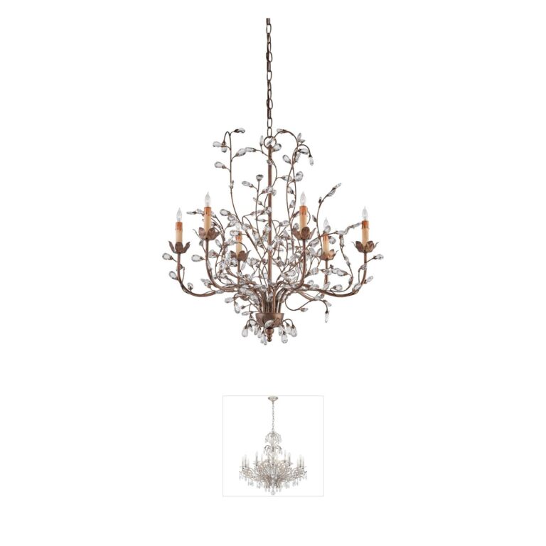 Currey & Company Crystal Bud Wrought Iron and Crystal Chandelier