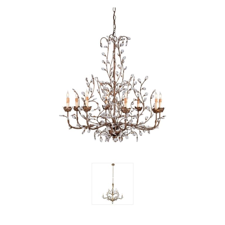 Currey & Company Crystal Bud Wrought Iron and Crystal Chandelier