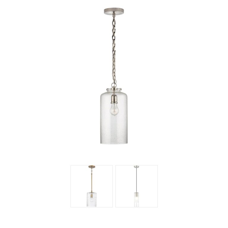 Visual Comfort Signature Collection Thomas O'Brien Katie3 Polished Nickel Seeded Glass Cylinder Pendant