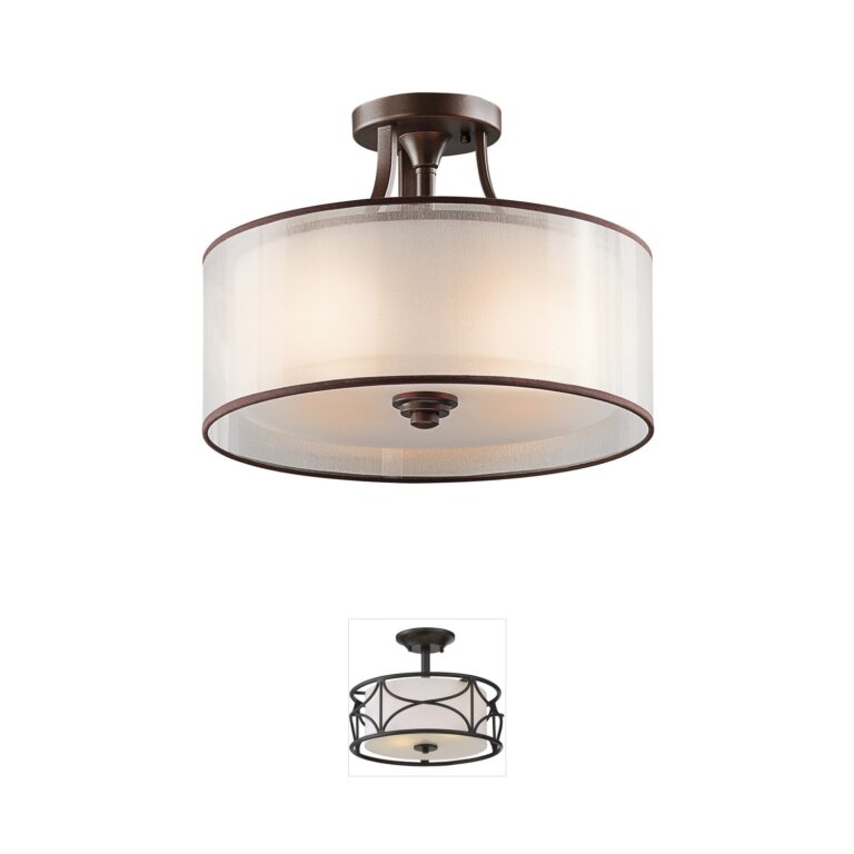 Kichler Lacey Mission Bronze 15-Inch Semi-Flush Mount with Light Umber Metallic Shade