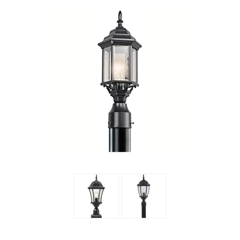 Kichler Chesapeake 18-Inch Black Aluminum Outdoor Post Lantern with Clear Beveled Glass
